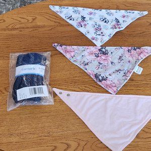 Baby girl drool bibs and carters blue 6-12 month pack of navy blue tights